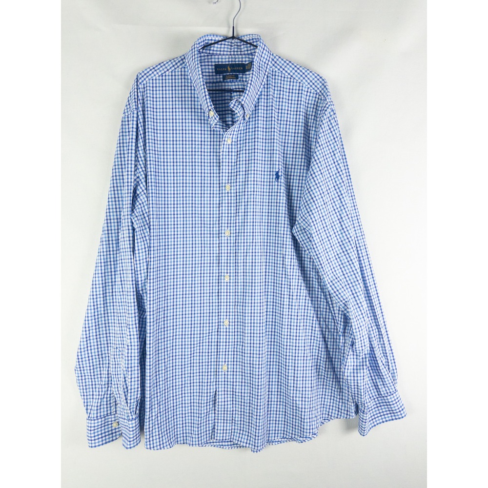 Ralph Lauren Classic Fit Performance Gingham Button Down Shirt Mens XXL Blue Pre